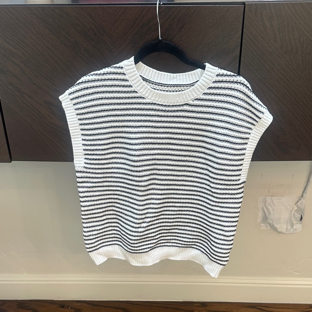 Black and White Striped Sleeveless Sweater